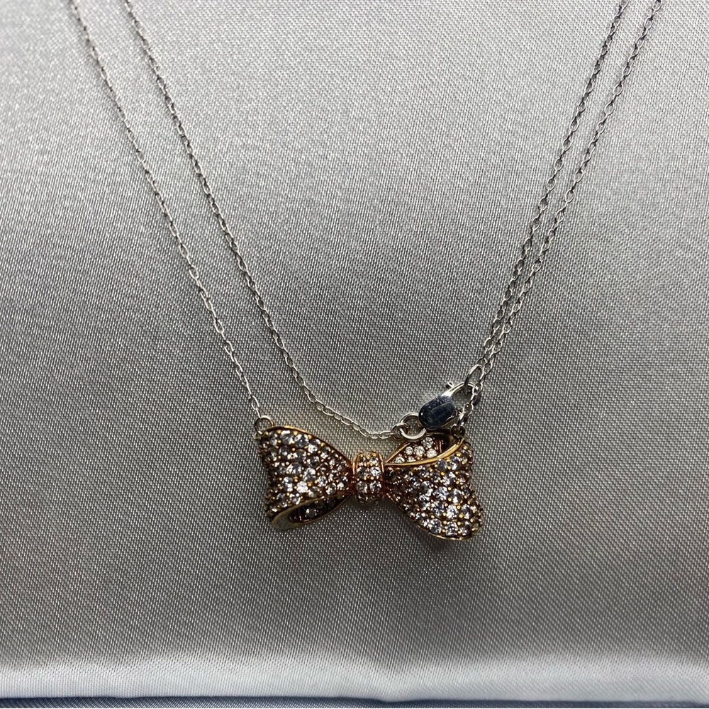 Rose Gold Puff Bow Necklace 925/18KGP